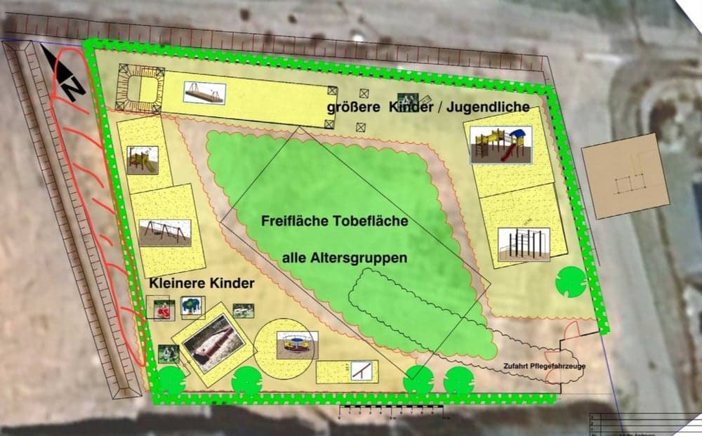 Abfotografierte Planzeichnung für den Spielplatz am Langbarg.