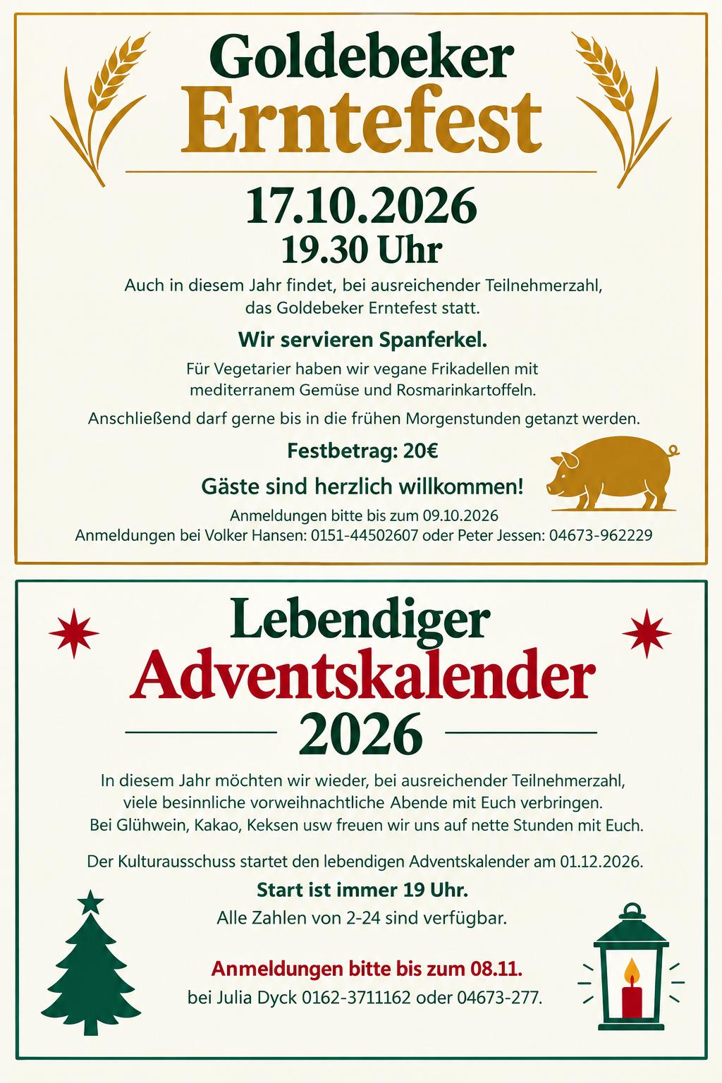 Flyer zum Goldebeker Erntefest am 17. Oktober 2026 mit Programm und Anmeldung